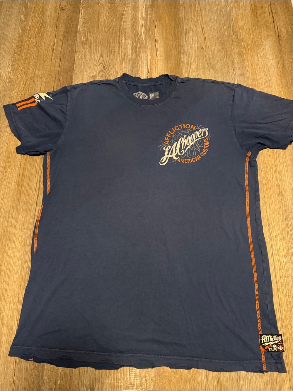 Affliction Navy Short-Sleeve Crew with Orange Graphic Accents